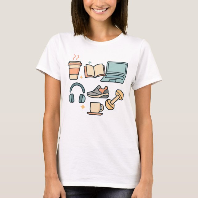 Women’s T-Shirt – Daily Life Icons Work & Wellness (Front)