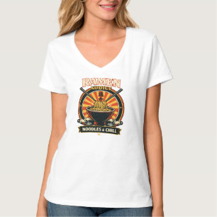 Women’s White V-Neck T-Shirt with Ramen Addict 