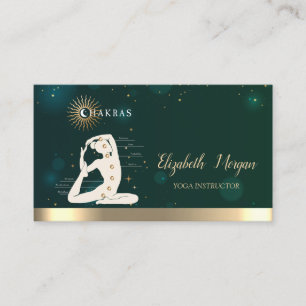 Women Silhouette Chakras Yoga Instructor Green Business Card