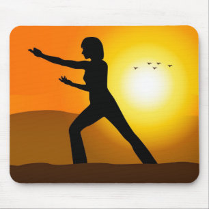 Women Silhouette Doing Tai Chi Mouse Mat