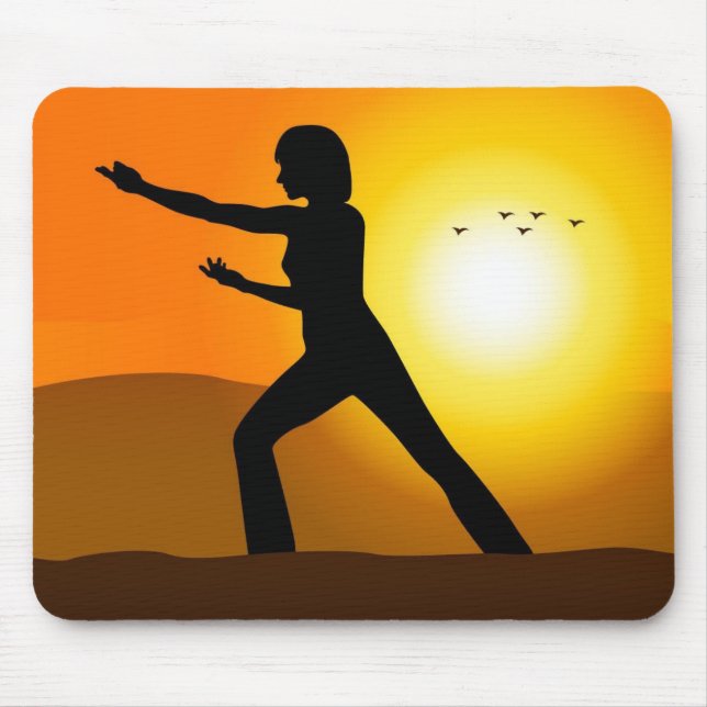 Women Silhouette Doing Tai Chi Mouse Mat (Front)