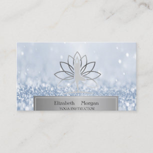 Women Silhouette Lotus Yoga Instructor Blue Bokeh Business Card