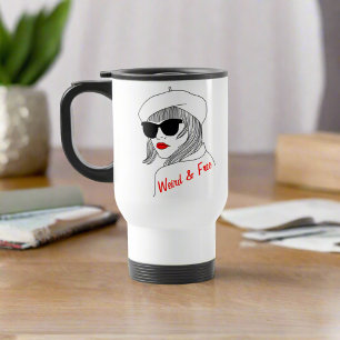 Women Silhouette Red & Black Linear Feminist Quote Travel Mug