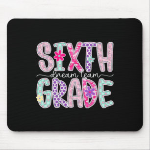 Women Sixth Grade Dream Team Floral Teacher Back T Mouse Mat