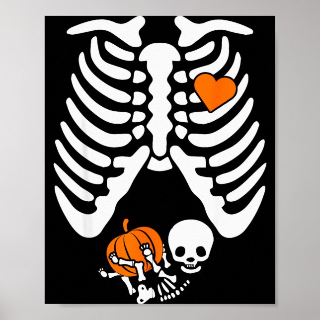 Women Skeleton Pregnancy Announcement Mom Hallowee Poster (Front)