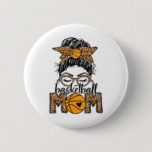 Women Sketll Mum Game Day Messy Bun Leopard Bleach 6 Cm Round Badge