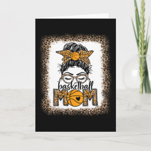 Women Sketll Mum Game Day Messy Bun Leopard Bleach Card