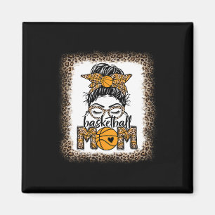 Women Sketll Mum Game Day Messy Bun Leopard Bleach Magnet