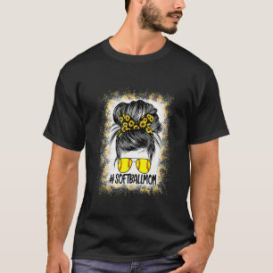 Women Softball Mom Life Sunflower Bleached Mother T-Shirt