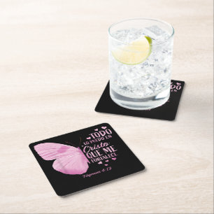 Women Spanish Religious Verse Sayings Square Paper Coaster