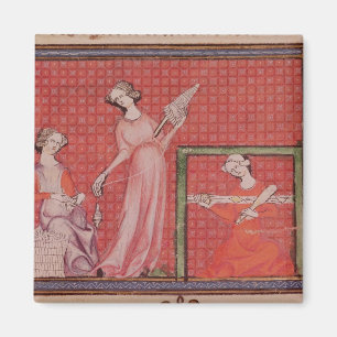 Women Spinning Wool Magnet