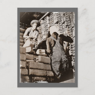 Women Stacking Gas Cans for Shipping WWII Postcard