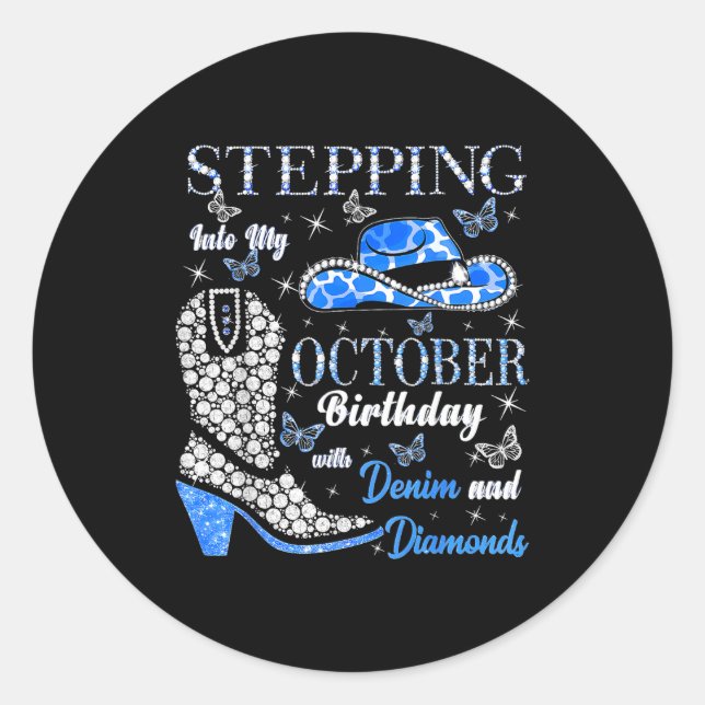 Women Stepping Into My October Birthday With God G Classic Round Sticker (Front)