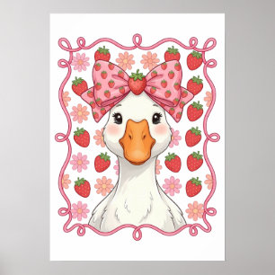 Women Strawberry Goose Summer Bow Poster