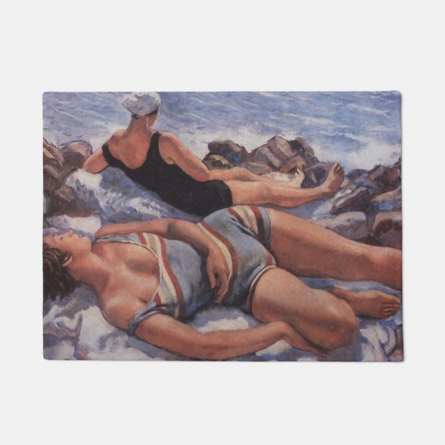 Women Sunbathing on the Beach (by Serebriakova) Doormat (Front)
