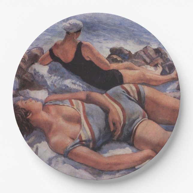 Women Sunbathing on the Beach (by Serebriakova) Paper Plate (Front)