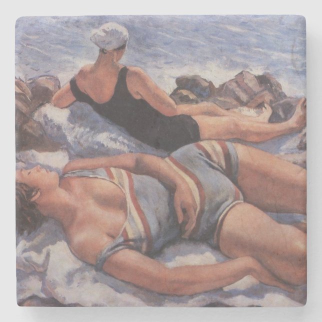 Women Sunbathing on the Beach (by Serebriakova) Stone Coaster (Front)