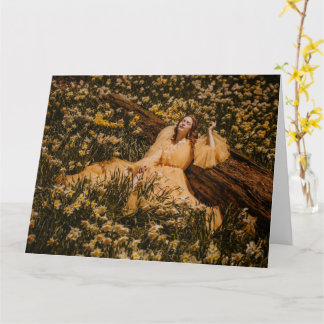 women surrounded by flowers folded greeting card