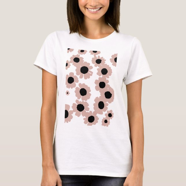 Women T-shirt with a beige floral print (Front)