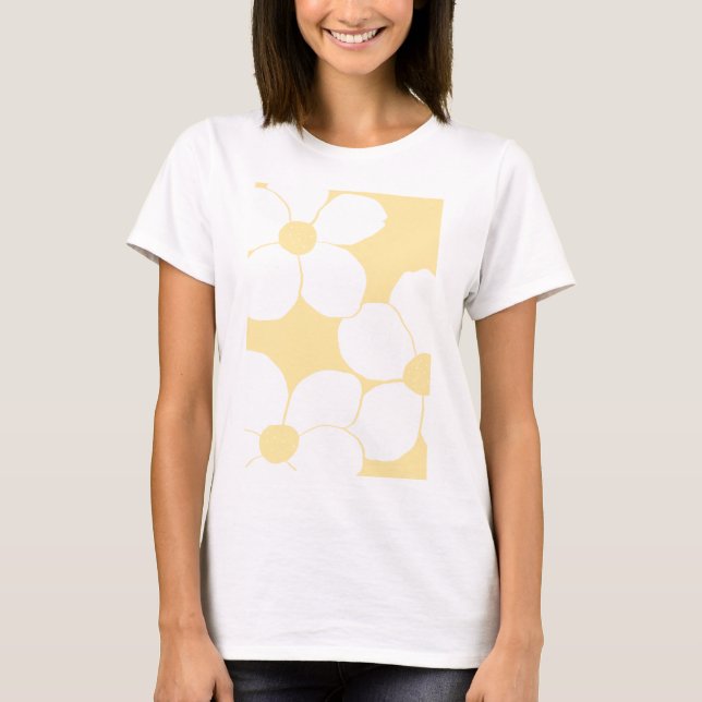 Women T-shirt with a butter yellow floral print (Front)