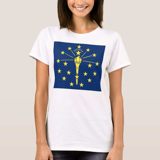 Women T Shirt with Flag of Indiana State (Front)