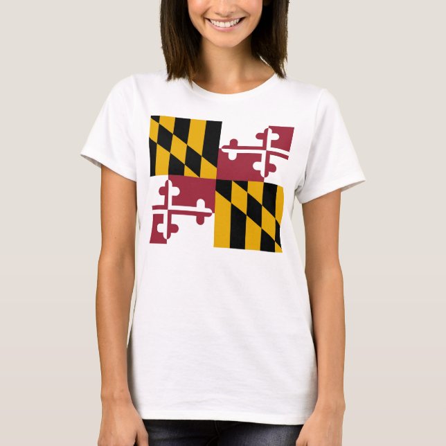 Women T Shirt with Flag of Maryland State (Front)