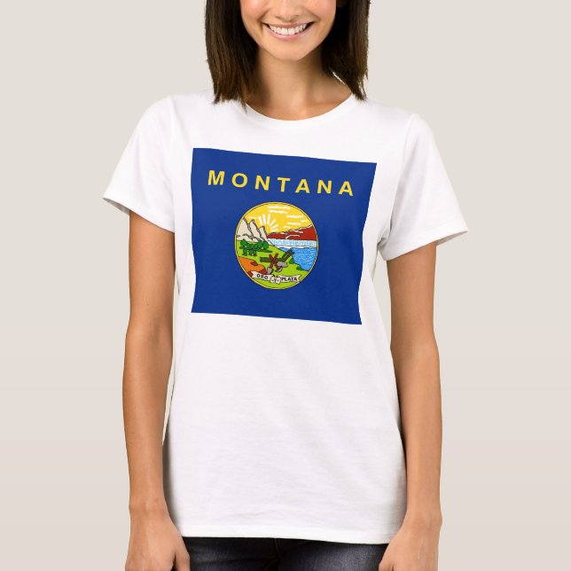 Women T Shirt with Flag of Montana State (Front)