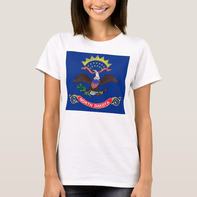 Women T Shirt with Flag of North Dakota State (Front)