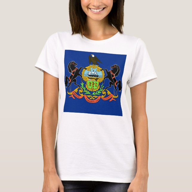 Women T Shirt with Flag of Pennsylvania State (Front)