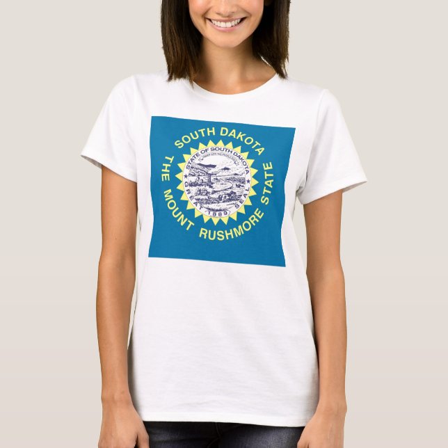 Women T Shirt with Flag of South Dakota State (Front)