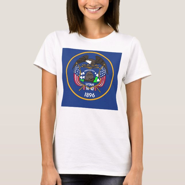 Women T Shirt with Flag of Utah State (Front)