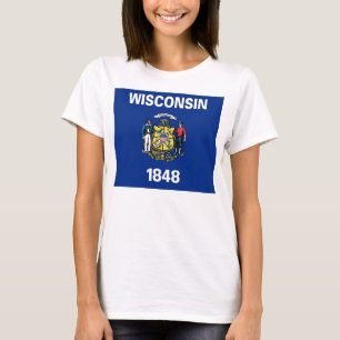 Women T Shirt with Flag of Wisconsin State