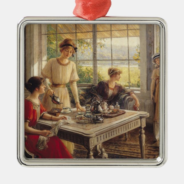 Women Taking Tea Metal Tree Decoration (Front)