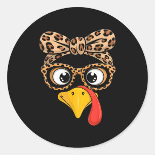 Women Thanksgiving Outfit Girls Turkey Face Leopar Classic Round Sticker