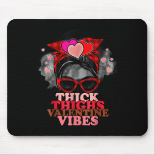 Women Thick Thighs Valentine Vibes Messy Bun Plaid Mouse Mat