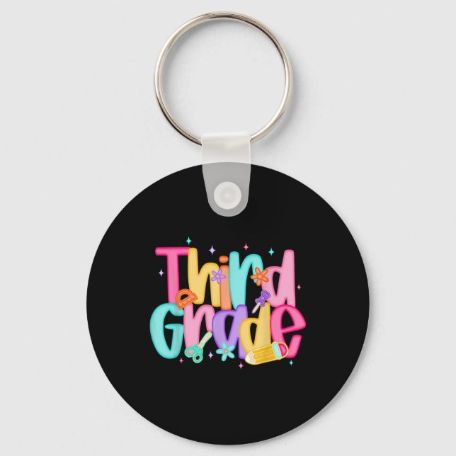 Women Third Grade Teacher First Day Of School Back Key Ring (Front)