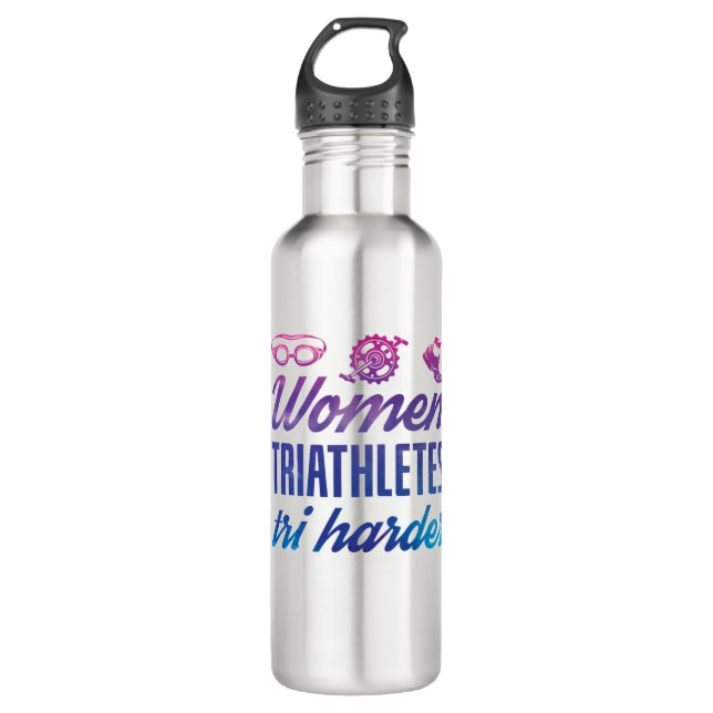 Women Triathletes Tri Harder Triathlon Ombre 710 Ml Water Bottle (Front)