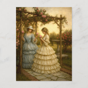 Women Under Rose Arbor In Victorian Era Garden  Postcard