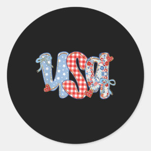 Women Usa Coquette Bow Patriotic Boho Floral Kids Classic Round Sticker