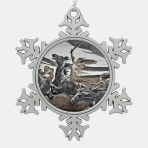 Women Vikings in Storm Snowflake Pewter Christmas Ornament
