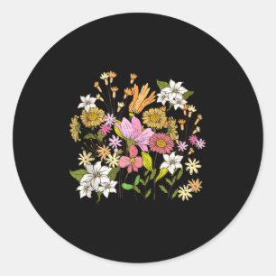 Women Vintage Floral Boho Wildflower Tank Top  Classic Round Sticker