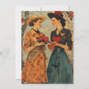 Women Vintage Valentine's day Holiday Card