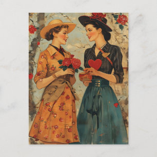 Women Vintage Valentine's day Postcard
