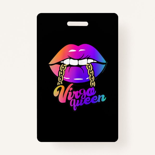 Women Virgo Queen Zodiac Lips August September ID Badge (Front)