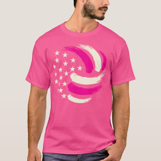 Women Volleyball n Girls Usa American Flag T-Shirt (Front)