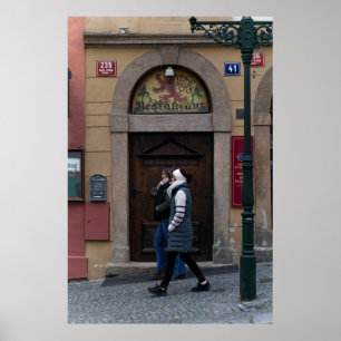 Women Walk By Old Restaurant Poster