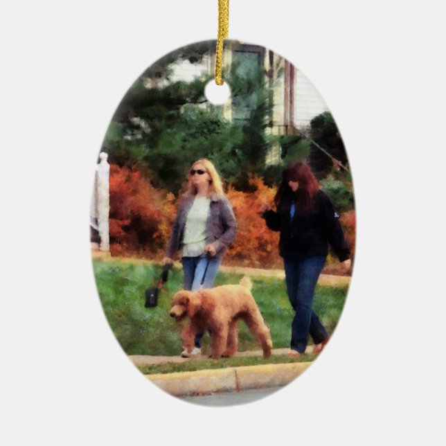 Women Walking a Dog Ceramic Tree Decoration (Front)