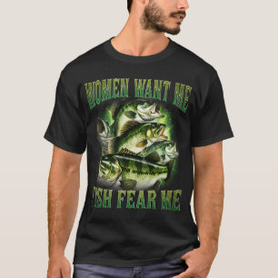 Women Want Me Fish Fear Me Vintage , Retro Bass Fi T-Shirt