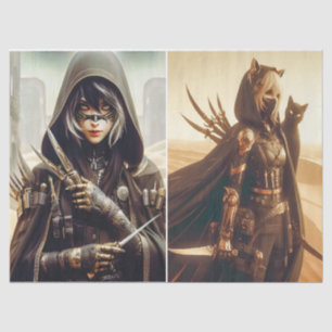 Women Warrior in Black with two Images Decoupage Tissue Paper