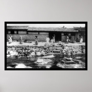 Women Washing Laundry in a Stream in Korea 1895 Poster